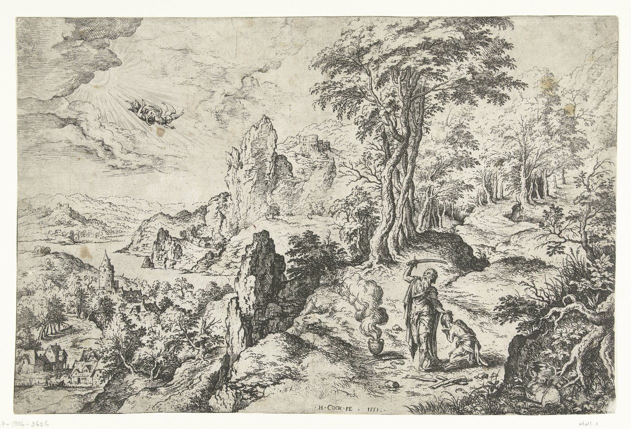 Paisaje con el sacrificio de Isaac de Hieronymus Cock