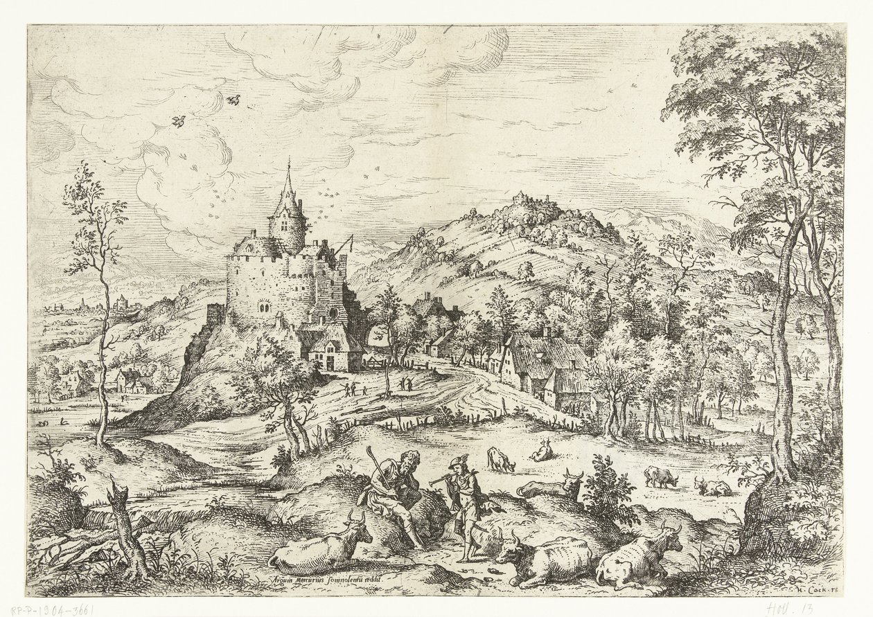 Mercurio y Argus Paisajes con escenas bíblicas y mitológicas (título de serie) de Hieronymus Cock