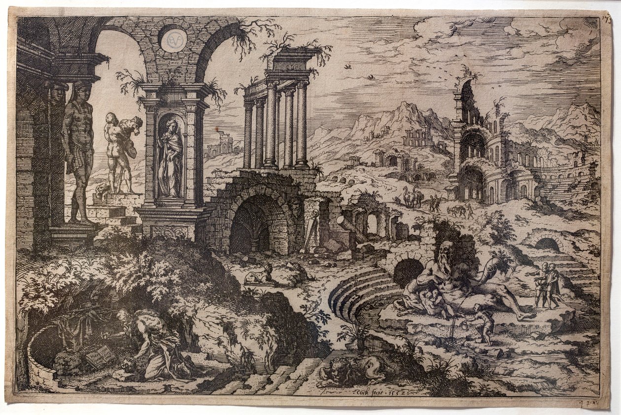 Paisaje de ruinas con el santo Jerónimo penitente de Hieronymus Cock