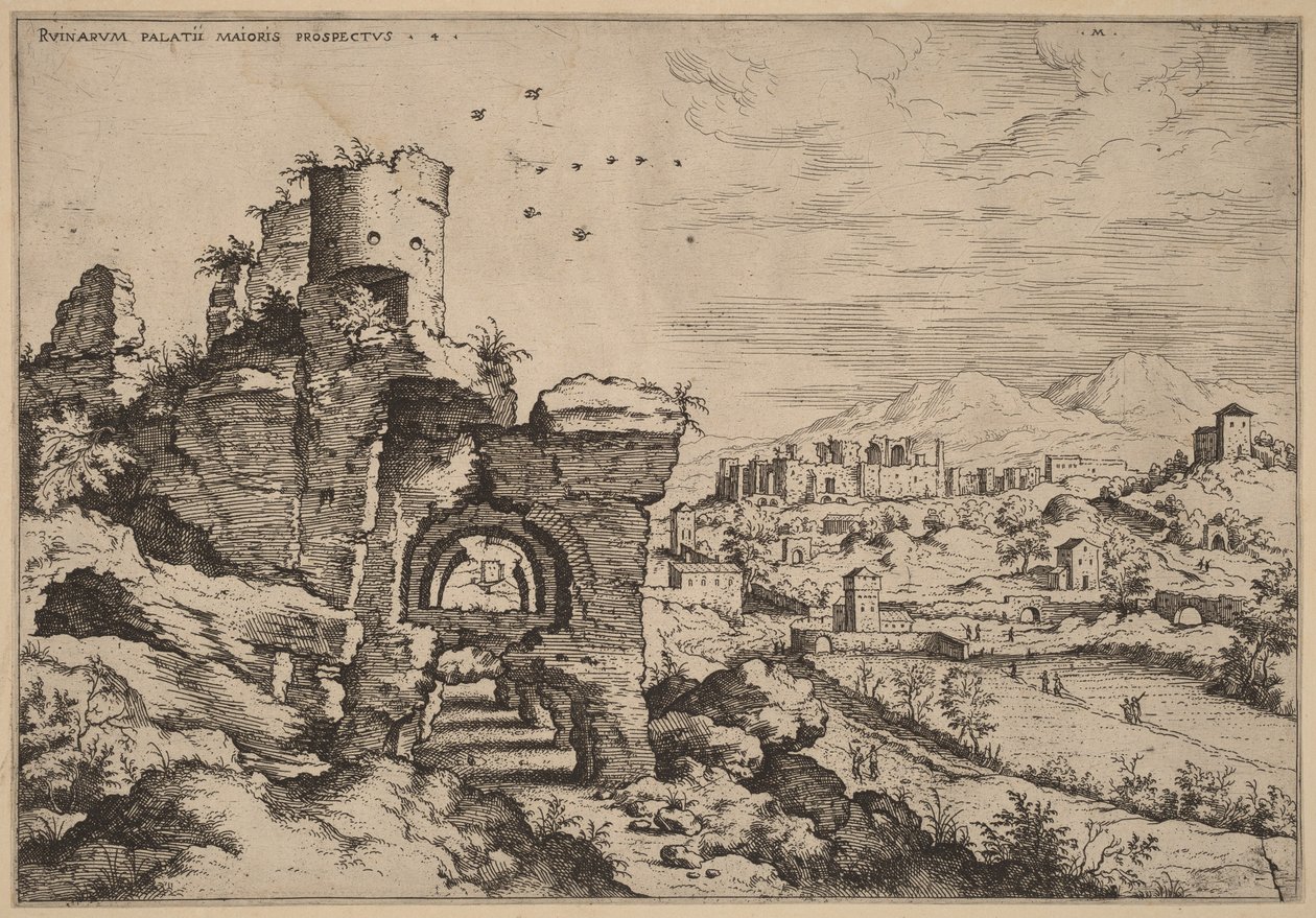 Ruinas del Palatino, con vistas a las Termas de Caracalla de Hieronymus Cock