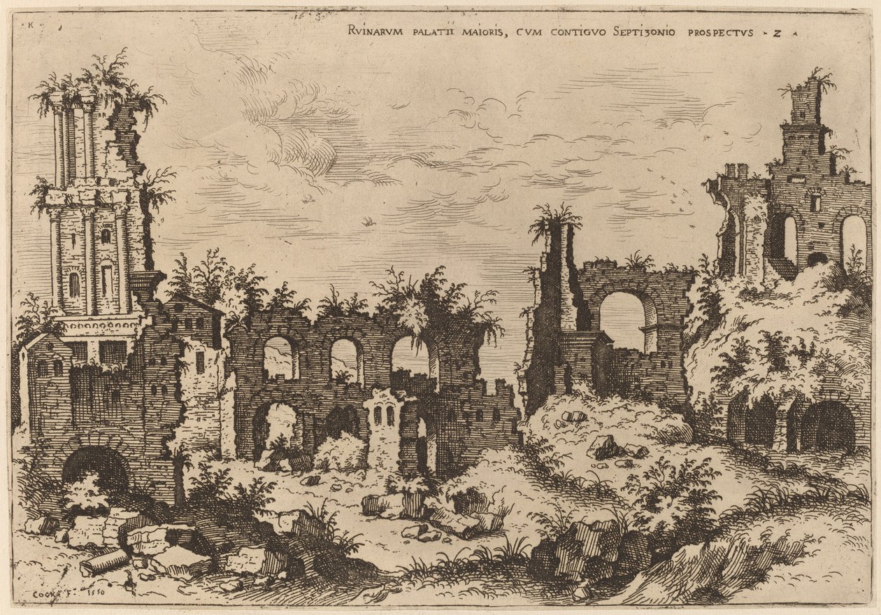 Ruinas en el Palatino con el Septizonio de Hieronymus Cock
