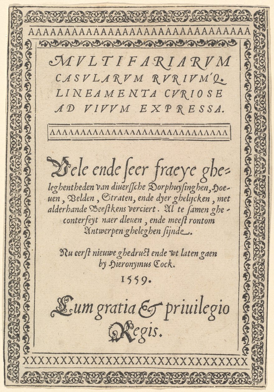 Página de título para "Multifariarum Casularum" de Hieronymus Cock