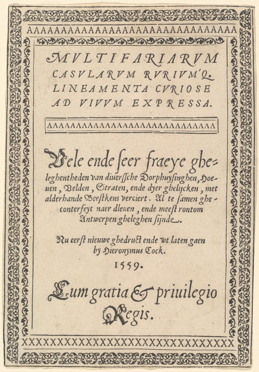 Página de título de «Multifariarum Casularum» de Hieronymus Cock
