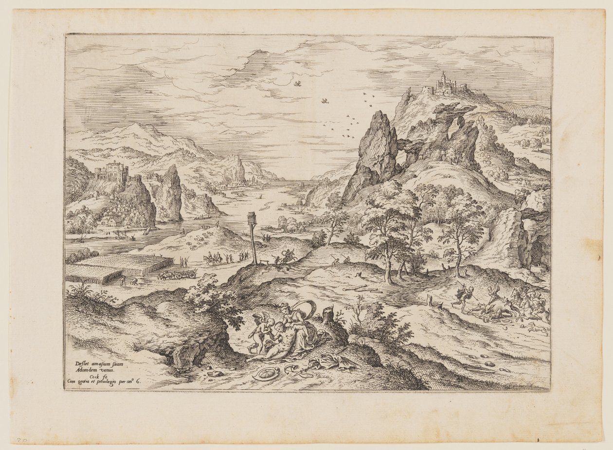 Venus y Adonis, de Paisajes con escenas bíblicas y mitológicas de Hieronymus Cock