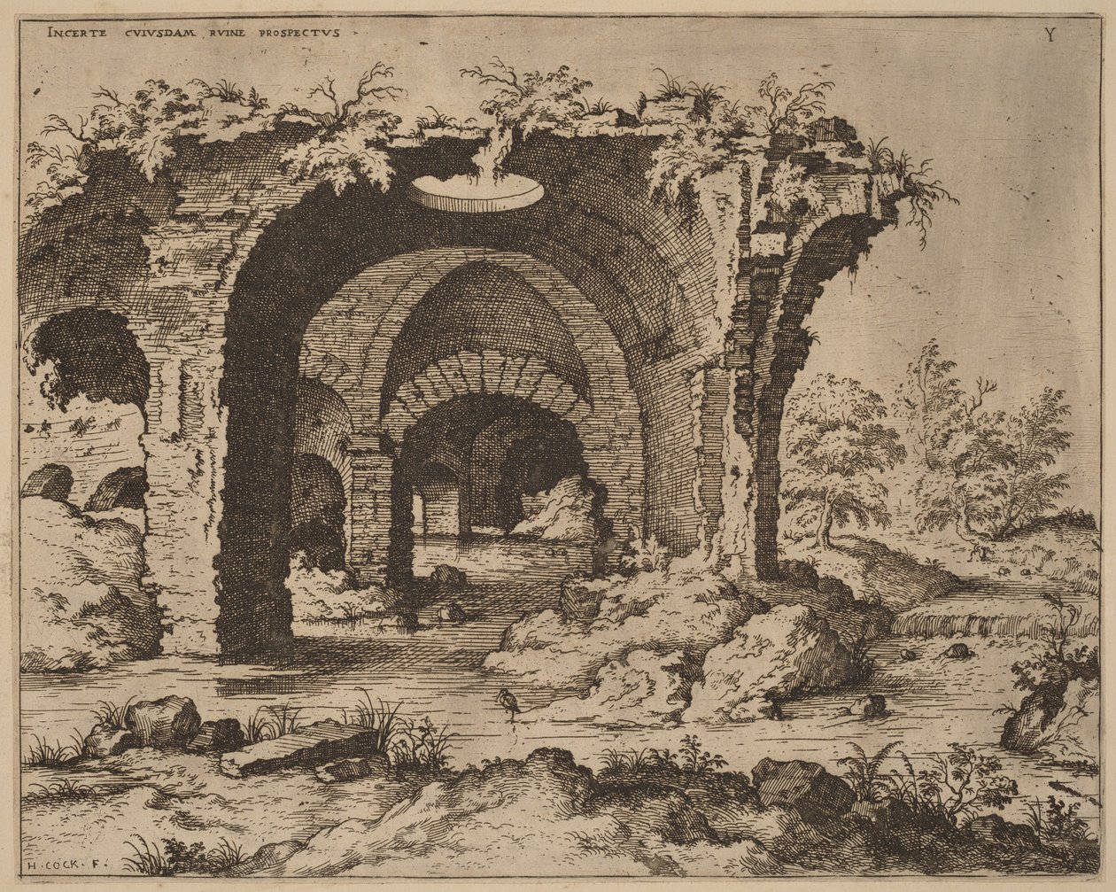 Vista de unas ruinas sin identificar de Hieronymus Cock