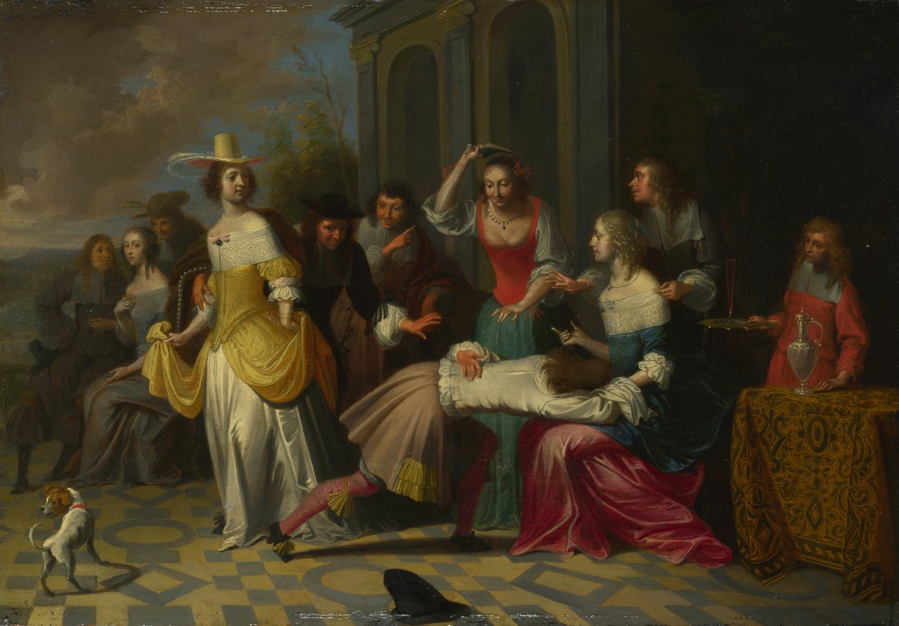 Damas y caballeros jugando La Main Chaude, c. 1655-1665 de Hieronymus, Janssens