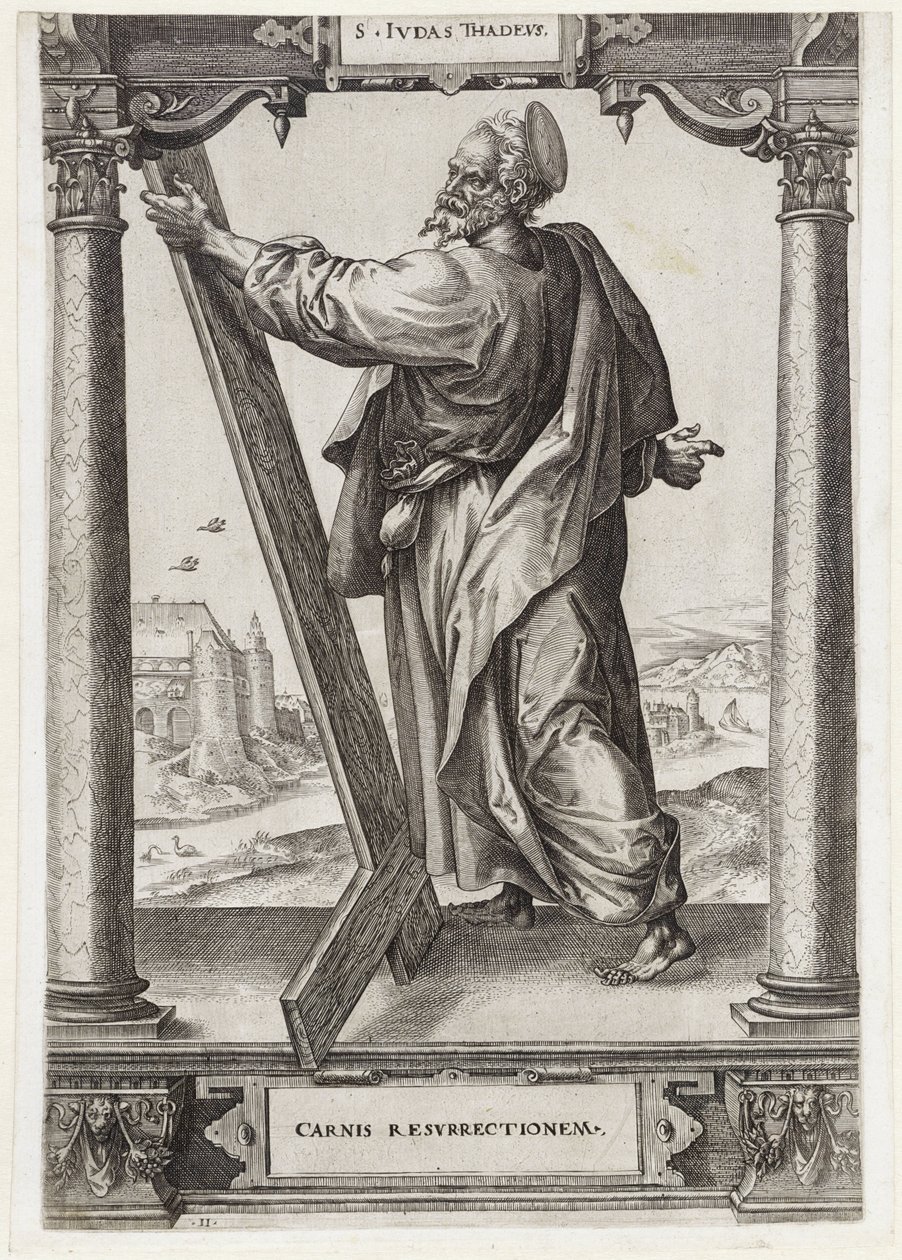 H. Judas Tadeo
S. Ivdas Thadevs (título en el objeto)
Cristo y los doce apóstoles, y San Pablo (título de la serie) de Hieronymus Wierix