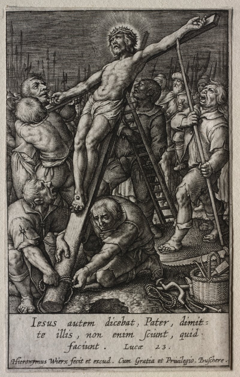 La pasión: La elevación de la cruz de Hieronymus Wierix