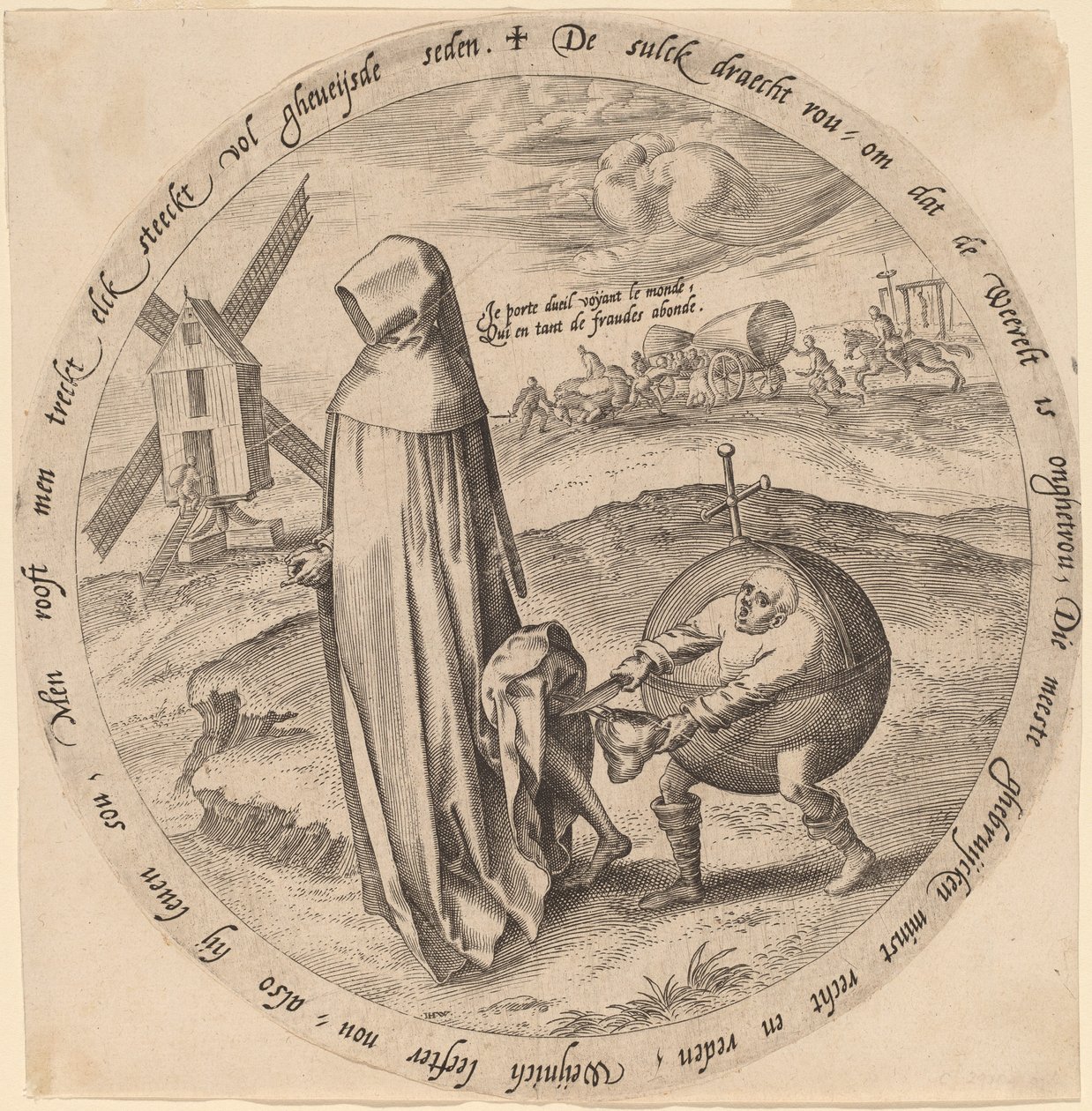 El misántropo robado por el mundo de Hieronymus Wierix after Pieter Bruegel the Elder