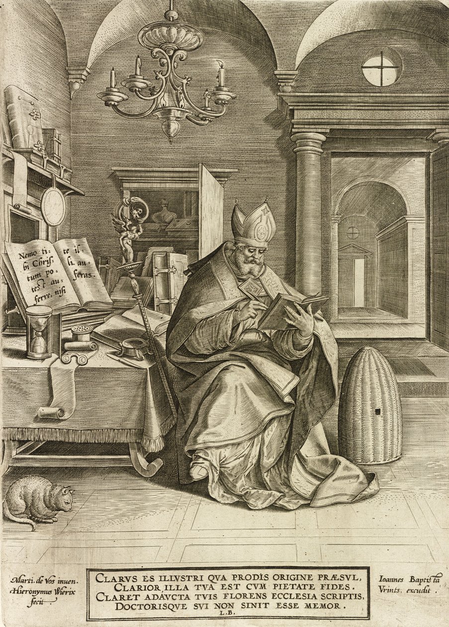 San Ambrosio, de la serie Los Cuatro Padres de la Iglesia, pub. 1586 de Hieronymus or Jerome Wierix
