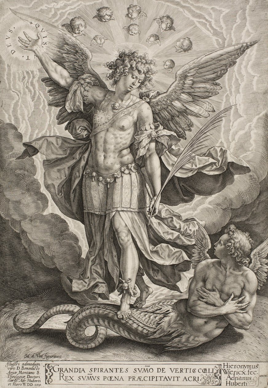 San Miguel triunfando sobre el dragón, 1584 de Hieronymus or Jerome Wierix