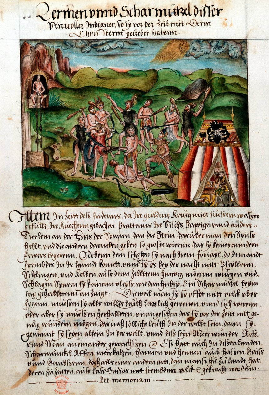 Venezolanos atacando a conquistadores españoles, siglo XVI de Hieronyouse Koler