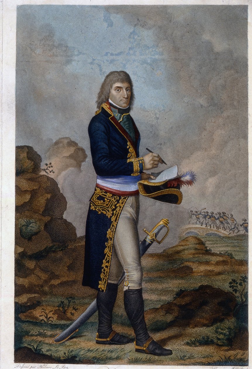 Retrato del emperador Napoleón Bonaparte (1769-1821). (Retrato del emperador Napoleón Bonaparte). Obra de Hilaire Ledru (1769-1840), grabado coloreado con acuarela, hacia 1810. Arte francés de Hilaire Ledru