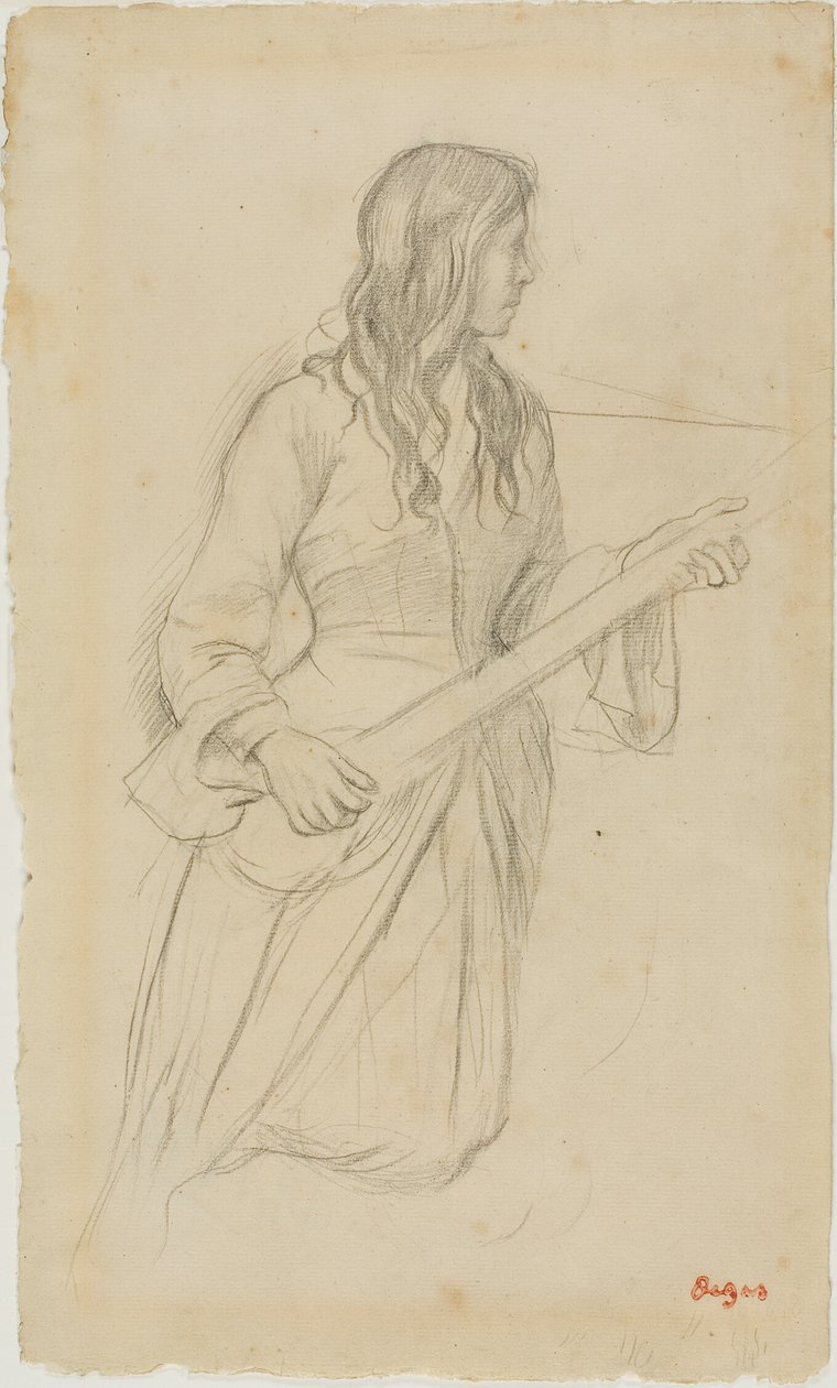 Joven tocando una mandolina, estudio para el retrato de la señorita Fiocre en el ballet "La Source" de Hilaire Germain Edgar Degas