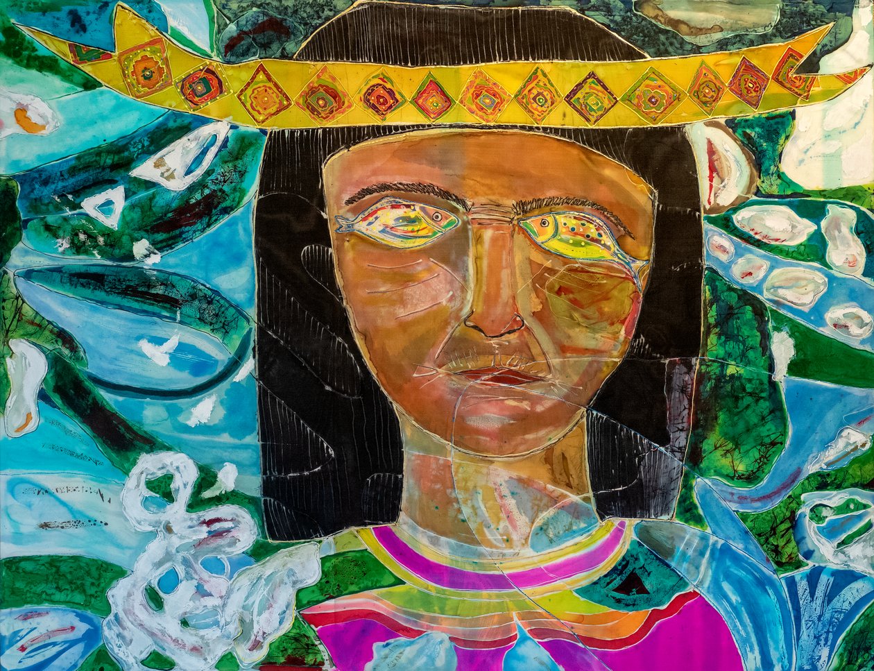 Amazonas-Shaman Olivia Arevalo, 2022 (tinte y pintura sobre seda) de Hilary Simon