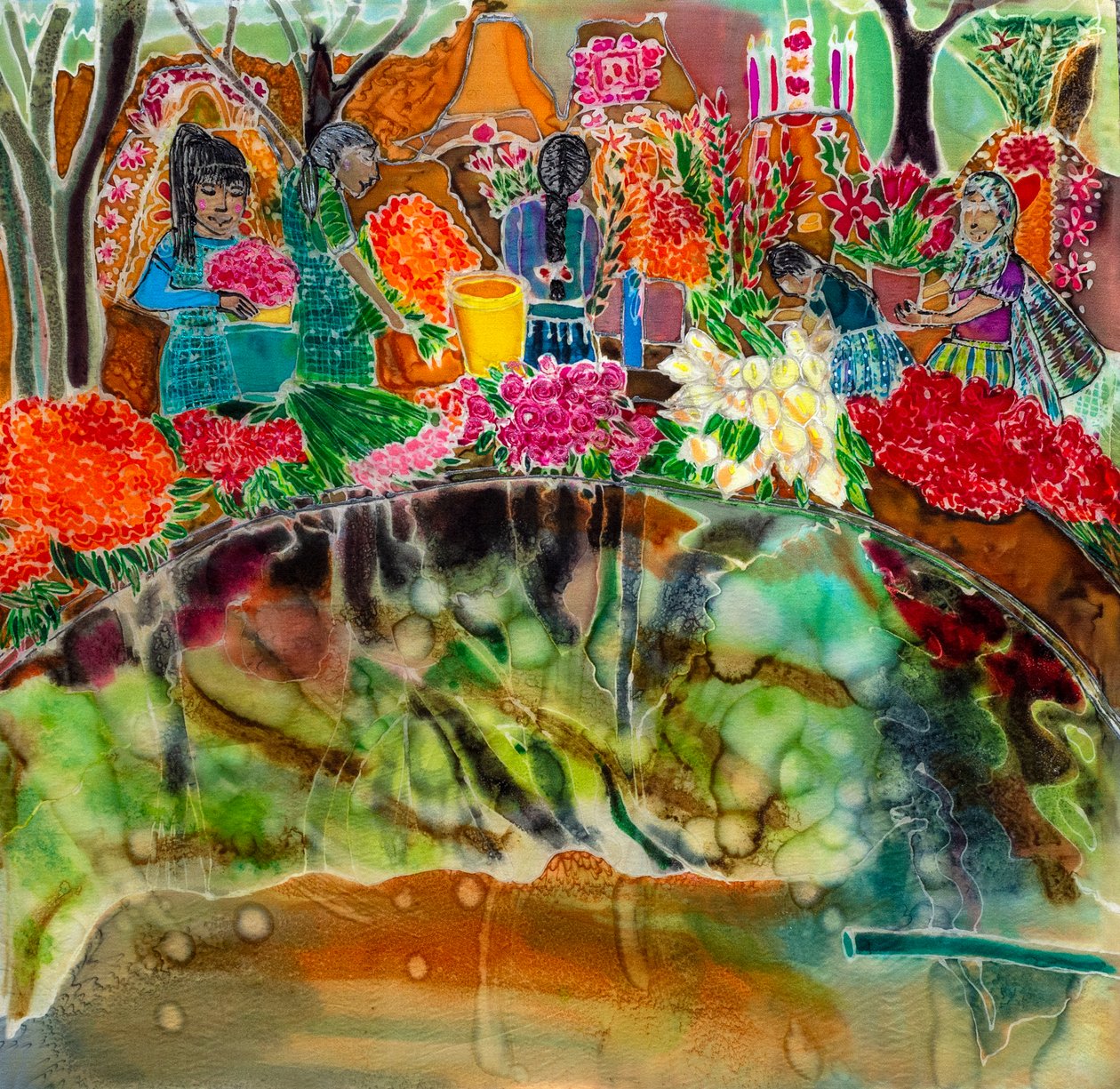 Vestir las tumbas, Día de los Muertos, Oaxaca, 2023 (tintes sobre seda) de Hilary Simon