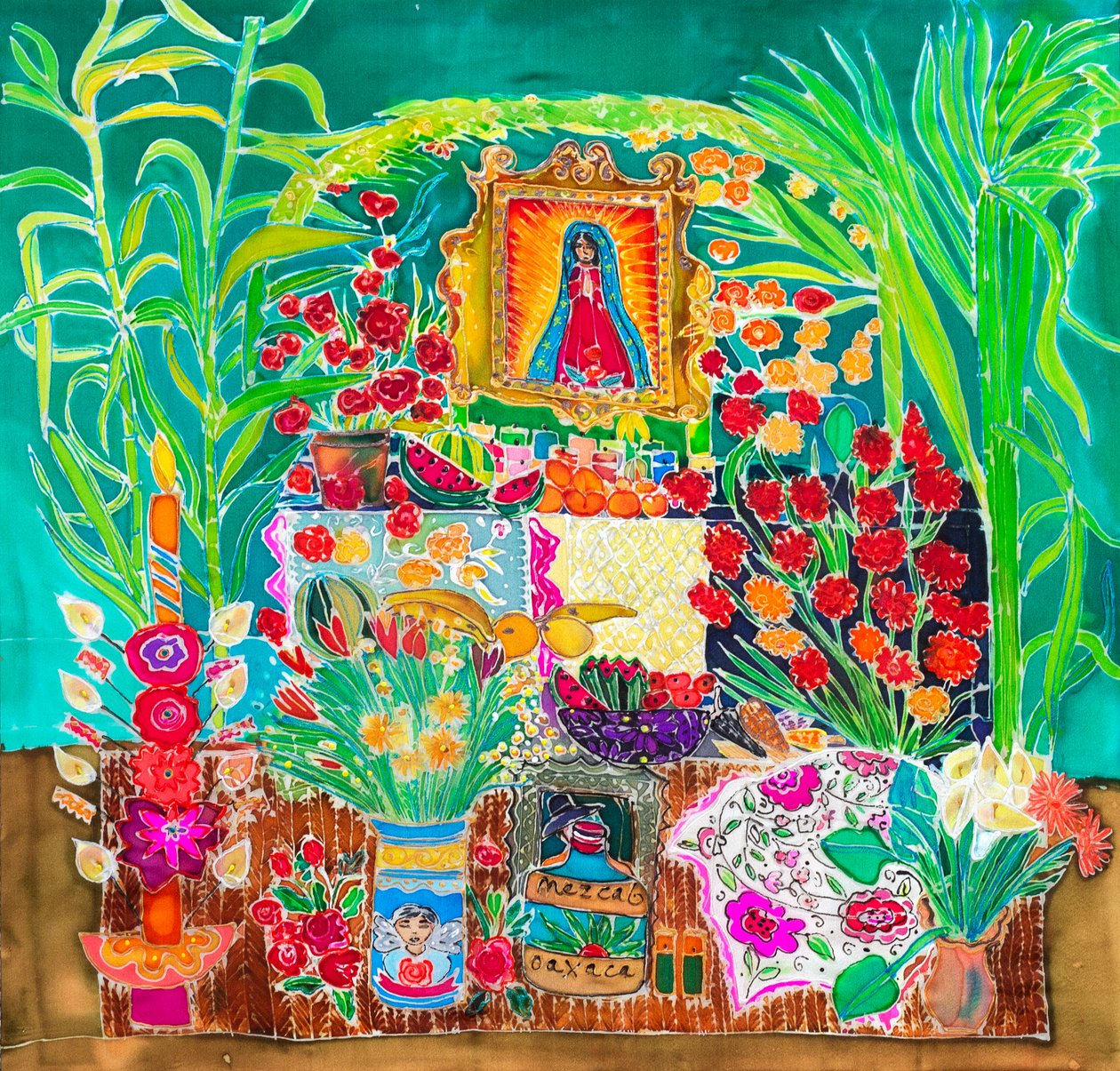 Santuario, Día de Muertos, Oaxaca, 2023 (tintes sobre seda) de Hilary Simon