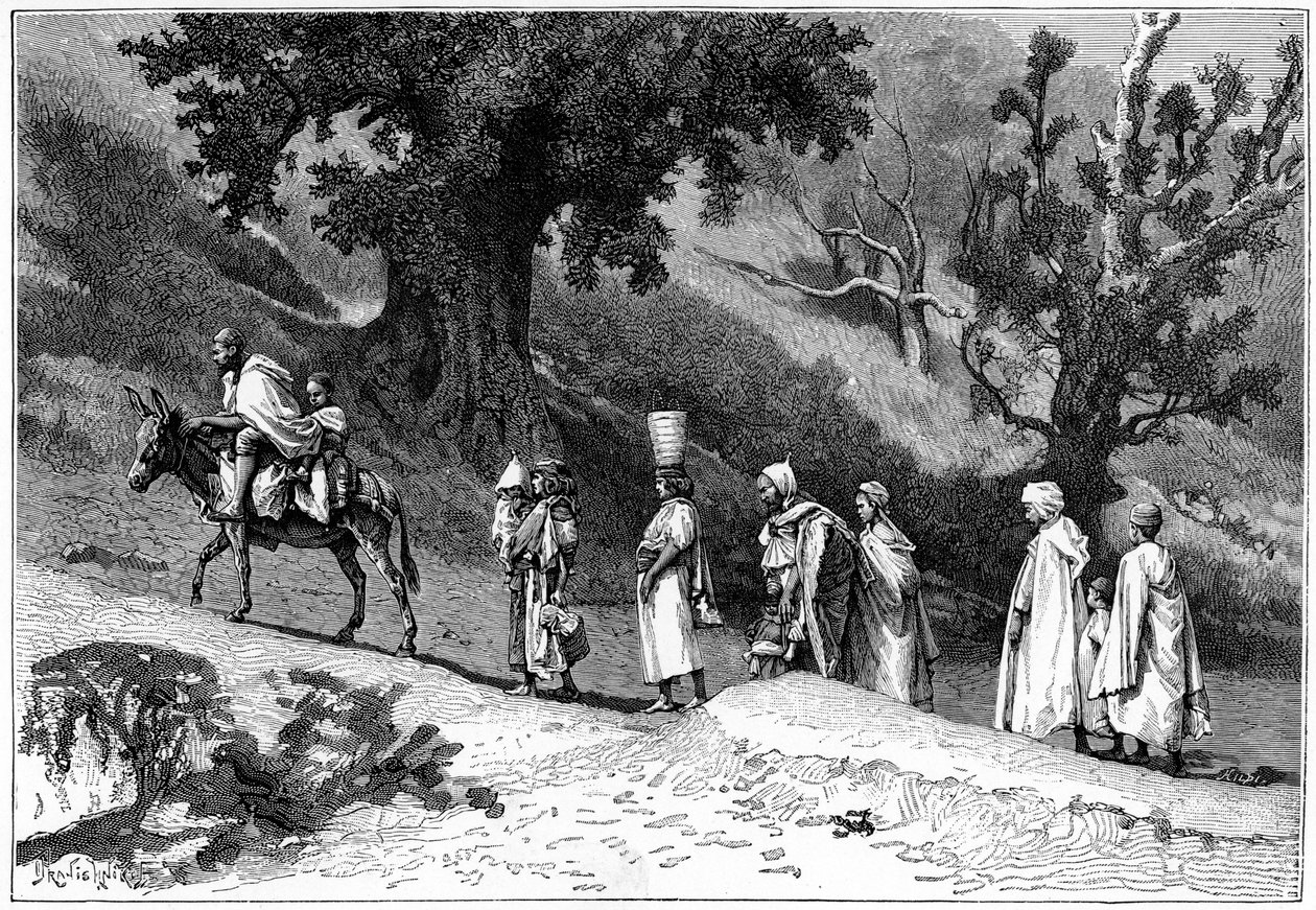 Grupo familiar Kabyle viajando, Argelia, c1890 de Hildibrand