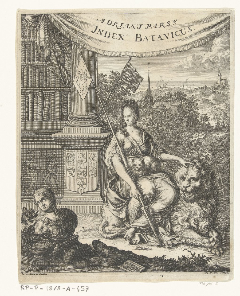 Página de título para Index Batavicus, o Lista de nombres de los escritores holandeses y Batavise Index Batavicus (título sobre el objeto) de Hillebrand van der Aa
