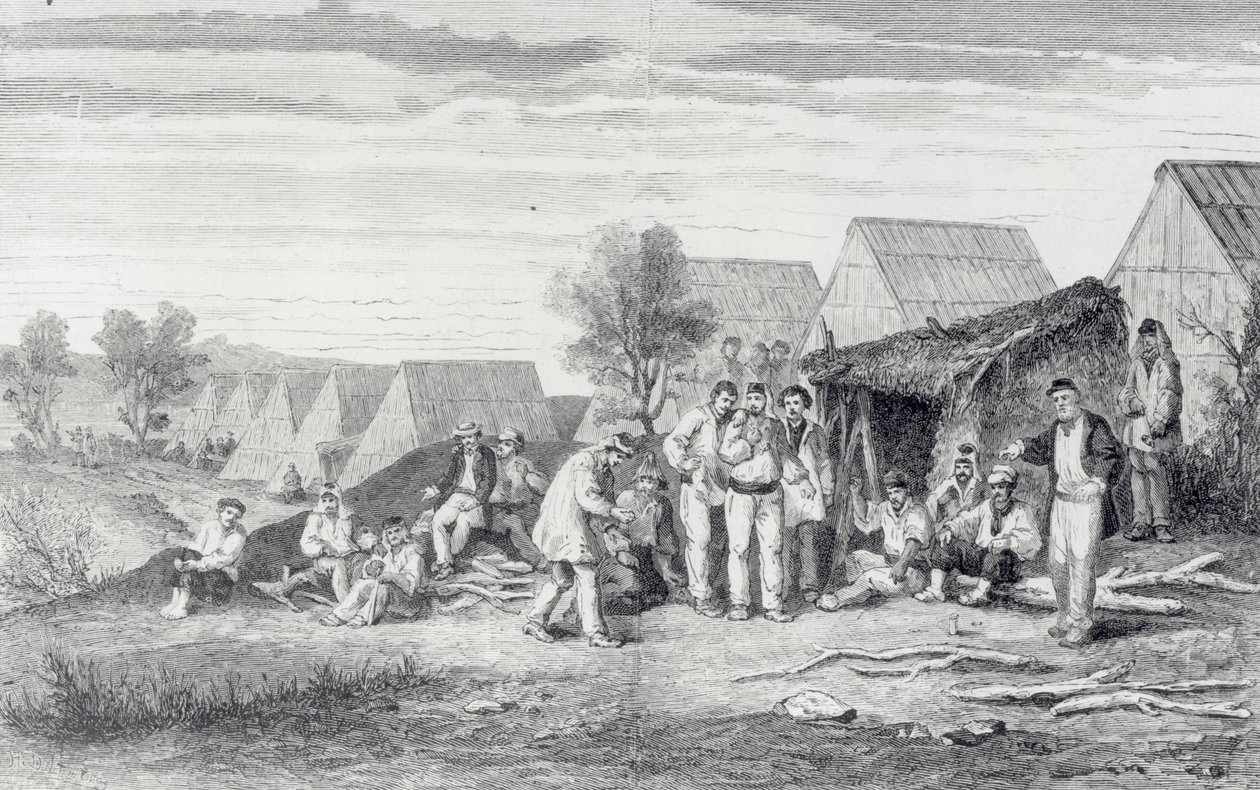 Campo de deportados en la península de Cros, Nueva Caledonia, 1873 de Hippolyte Dutheil