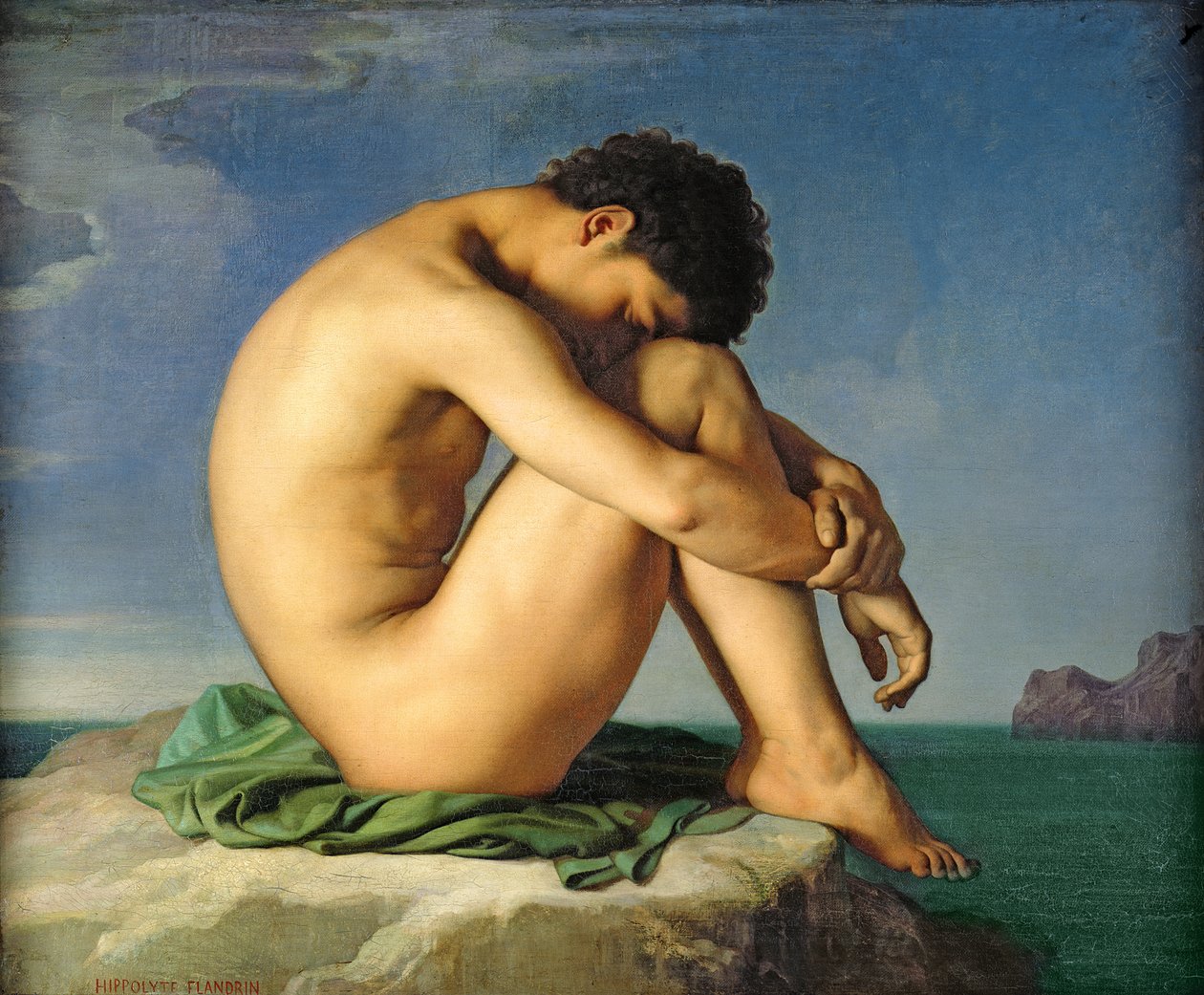 Joven desnudo sentado junto al mar, 1836 de Hippolyte Flandrin