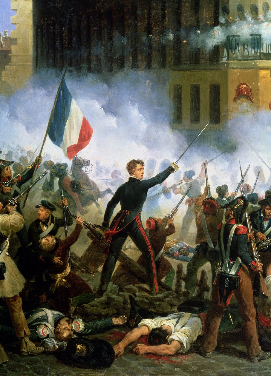Batalla en la Rue de Rohan, 28 de julio de 1830, 1831 (detalle) de Hippolyte Lecomte