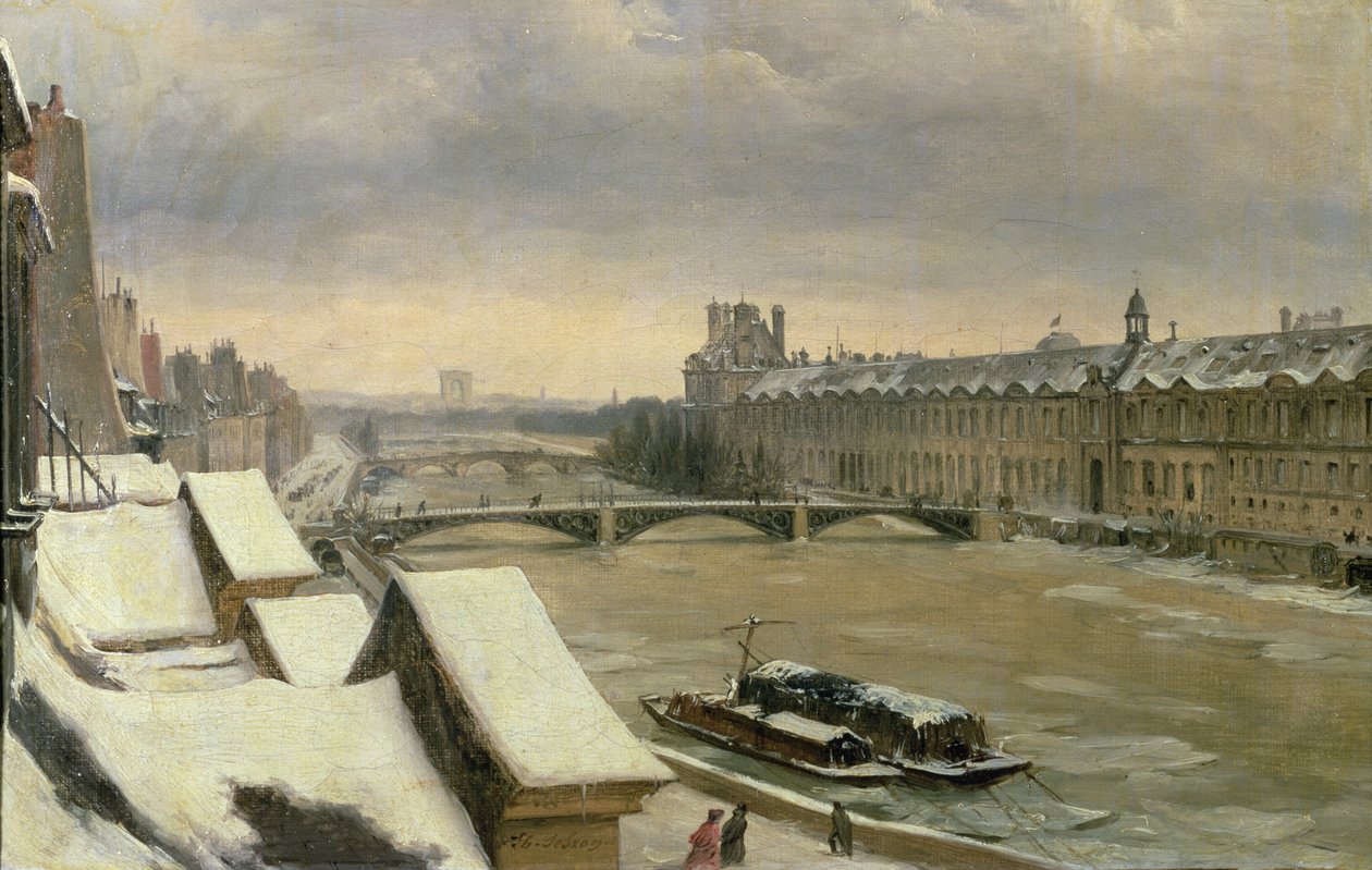 Vista del Louvre en invierno de Hippolyte Victor Valentin Sebron