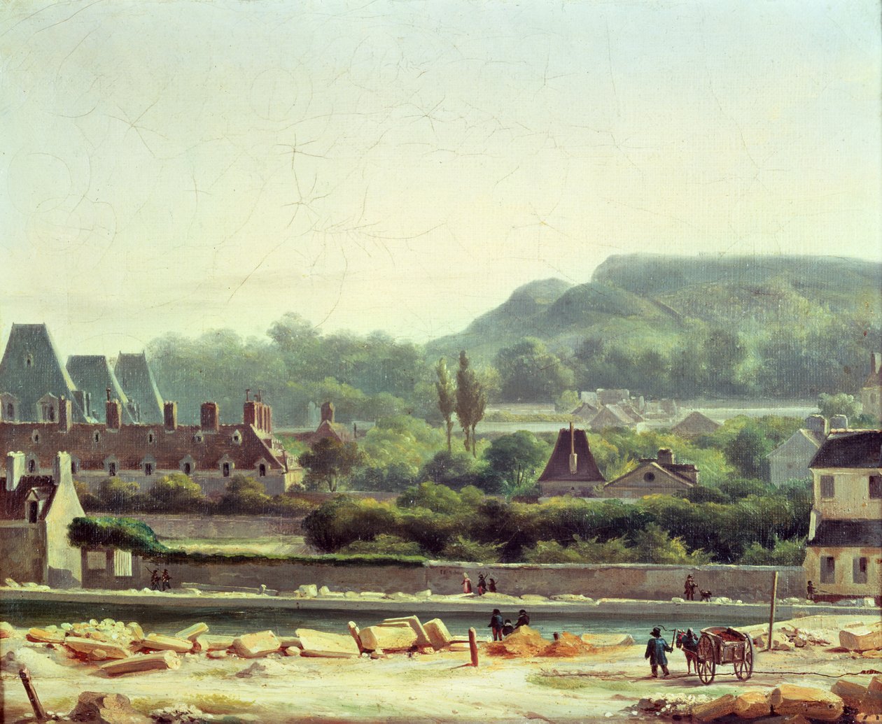 El Hospital Saint-Louis y las Buttes-Chaumont en 1830 de Hippolyte Adam