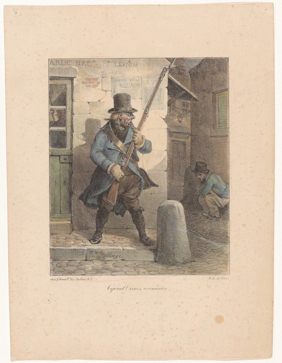 Militar llama cabo, que hace sus negocios en la calle caporal! Venez reconnaître (título sobre objeto) Bocetos litográficos (título de la serie) Croquis lithographiques (título de la serie) de Hippolyte Bellange