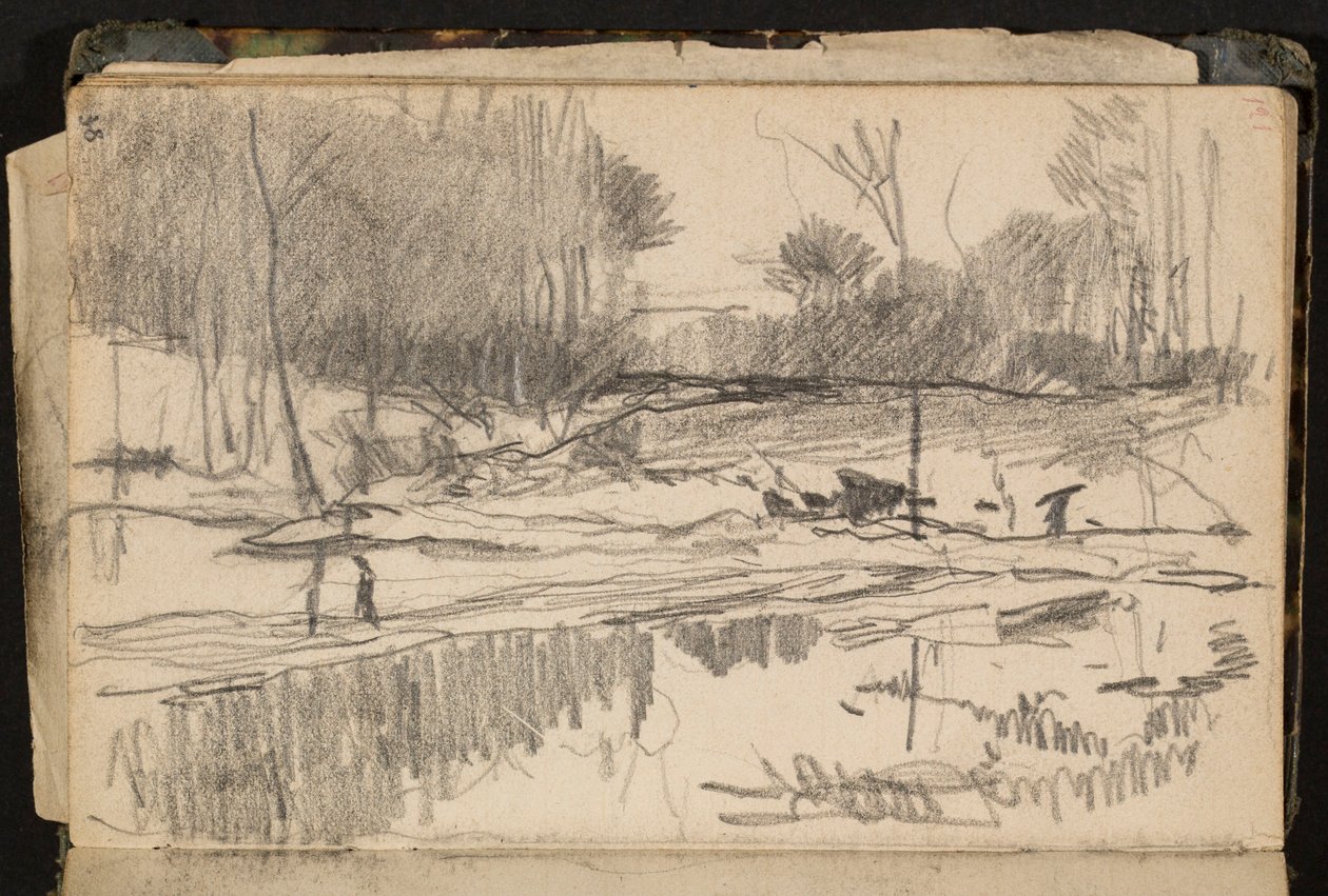 Paisaje con estanque (página de un cuaderno de bocetos) de Hippolyte Boulenger