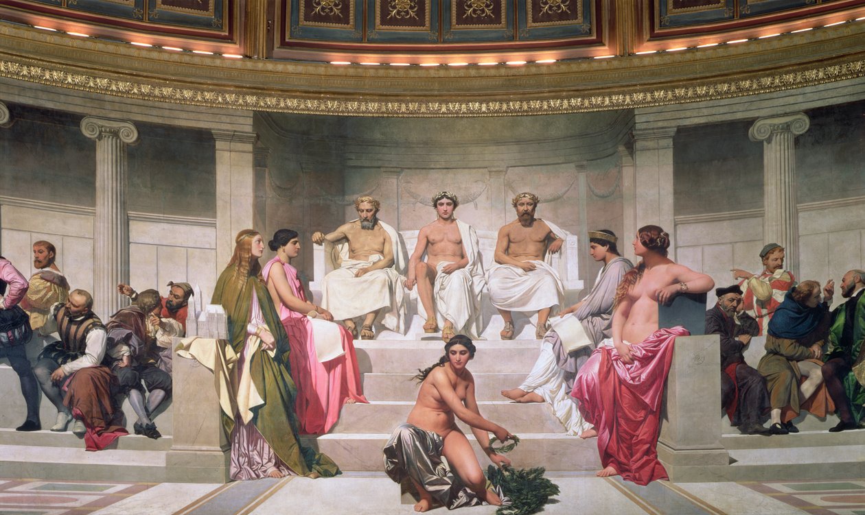 Hemicycle: Artistas de Todas las Épocas, detalle de Ictinus, Apeles y Fidias (detalle) de Hippolyte Delaroche
