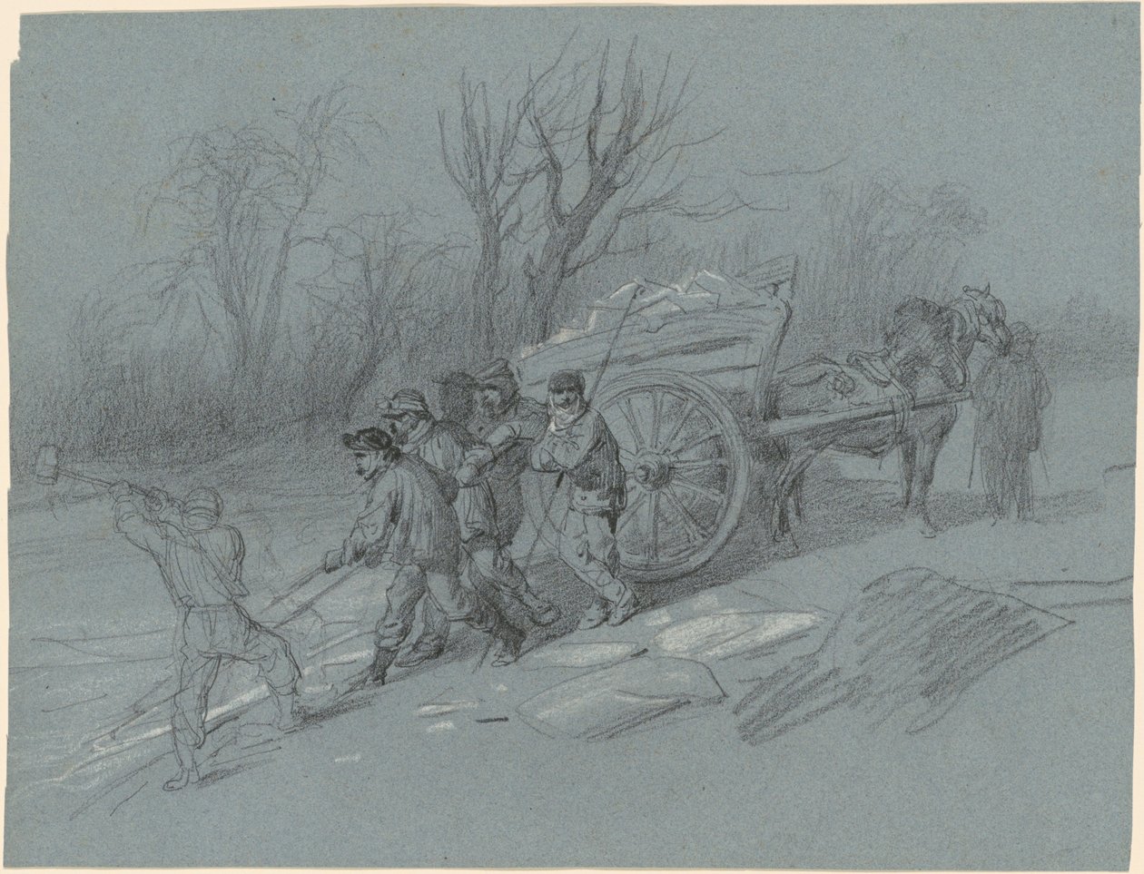 Trabajadores recogiendo hielo en la orilla de Hippolyte Lalaisse