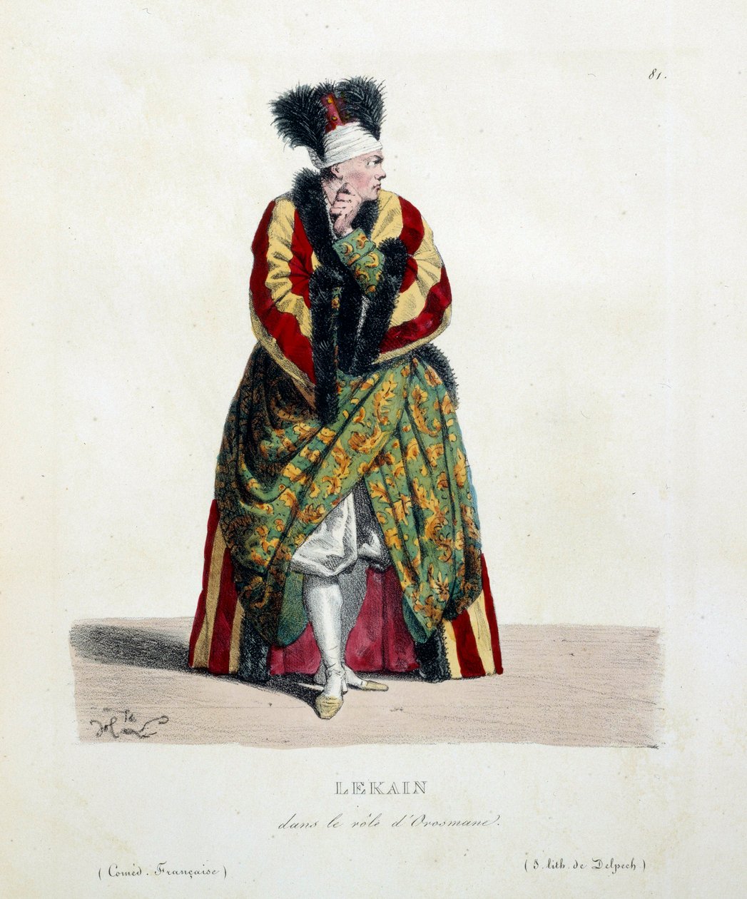 Actor francés Henri Louis Cain llamado Lekain en el papel de Orosmane en la obra Zaire de Voltaire de Hippolyte Lecomte