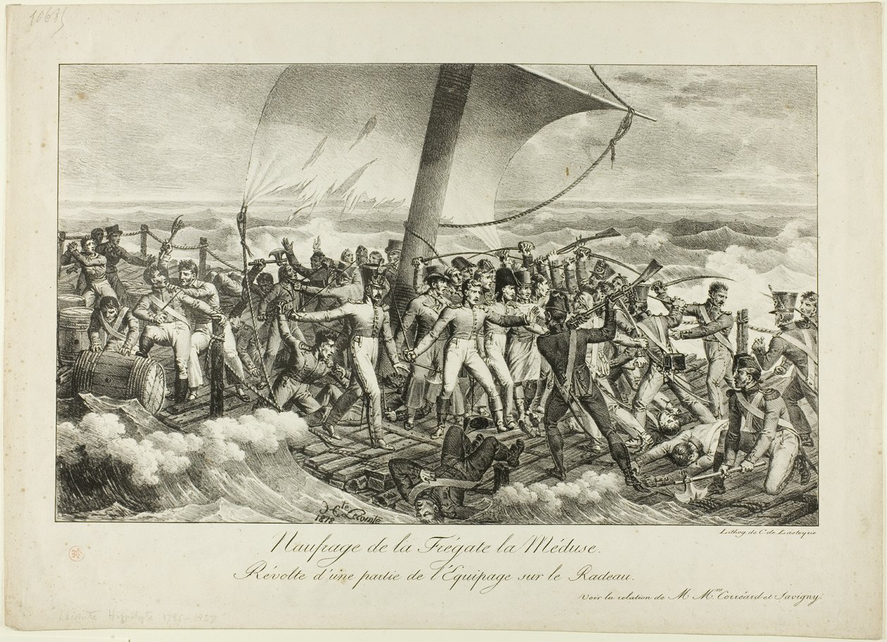 Naufragio de la Fragata Medusa. Revuelta de Algunos de la Tripulación en la Balsa de Hippolyte Lecomte