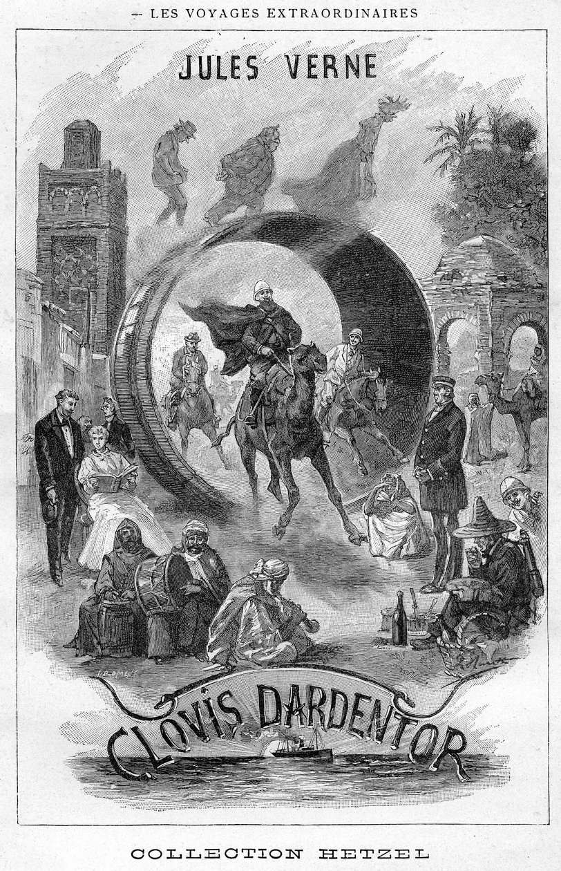 Ilustración del libro "Clovis Dardentor" de Jules Verne, frontispicio de la edición Hetzel de Hippolyte Leon Benett