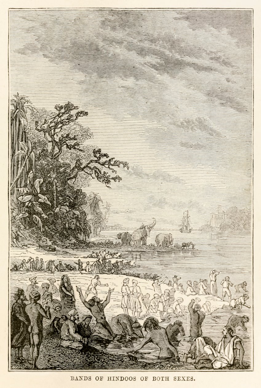 Bandas de hindúes de ambos sexos, de La vuelta al mundo en ochenta días de Julio Verne (1828-1905), 1873 de Hippolyte Leon after Benett