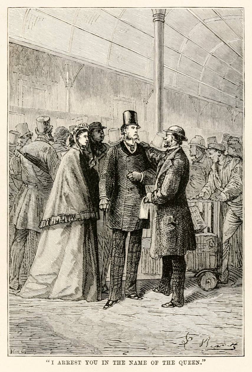 Te arresto en nombre de la Reina, de La vuelta al mundo en ochenta días de Julio Verne (1828-1905), 1873 de Hippolyte Leon after Benett