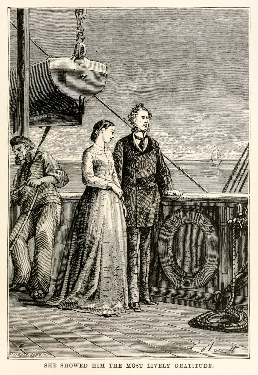Ella le mostró la más viva gratitud, de La vuelta al mundo en ochenta días de Julio Verne (1828-1905) grabado por Henri-Théophile Hildebrand (1824-97), 1873 de Hippolyte Leon after Benett