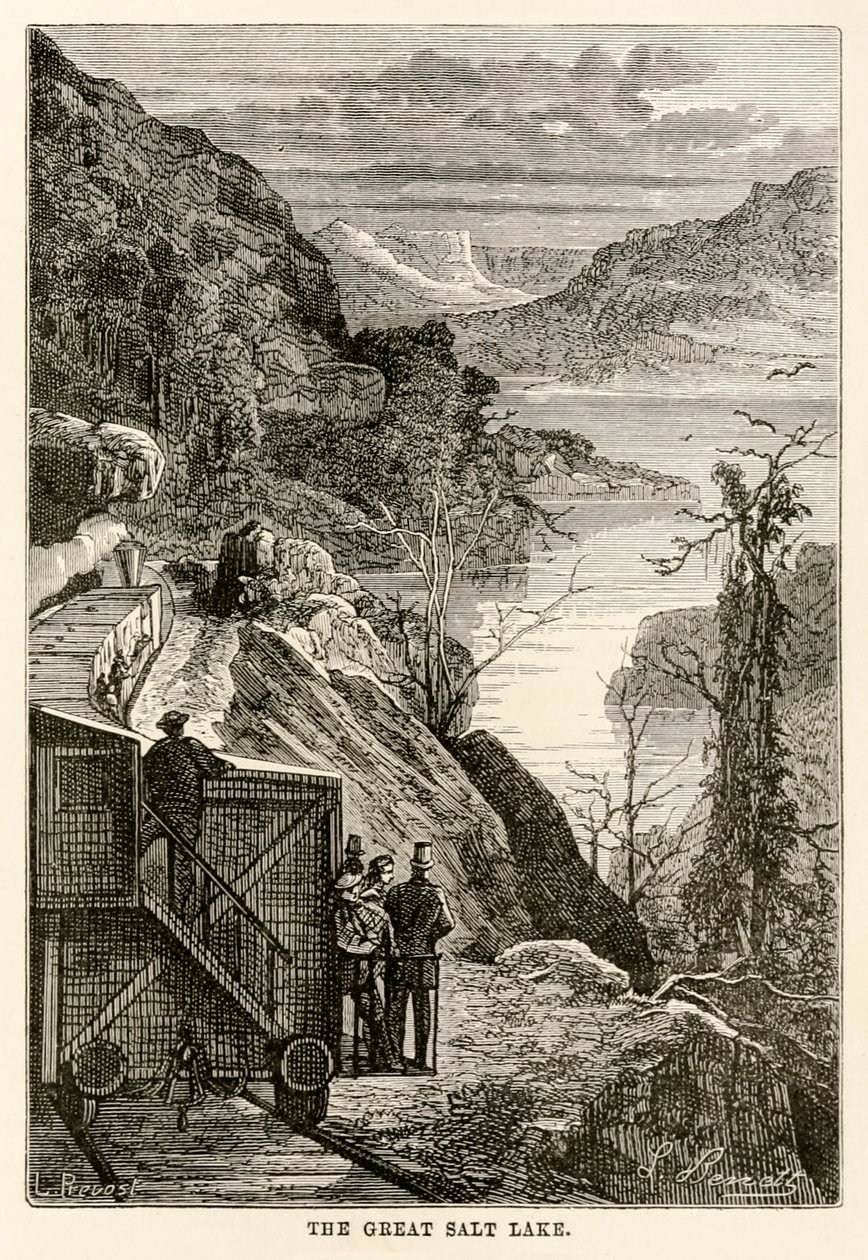 El Gran Lago Salado, de La vuelta al mundo en ochenta días de Julio Verne (1828-1905) grabado por Prévost, 1873 de Hippolyte Leon after Benett