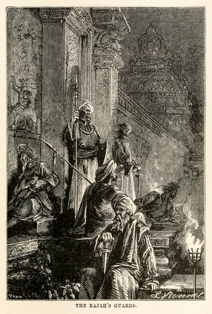 Los guardias del Rajá, de La vuelta al mundo en ochenta días de Julio Verne (1828-1905), grabado por Adolphe François Pannemaker (1822-1900), 1873 de Hippolyte Leon after Benett