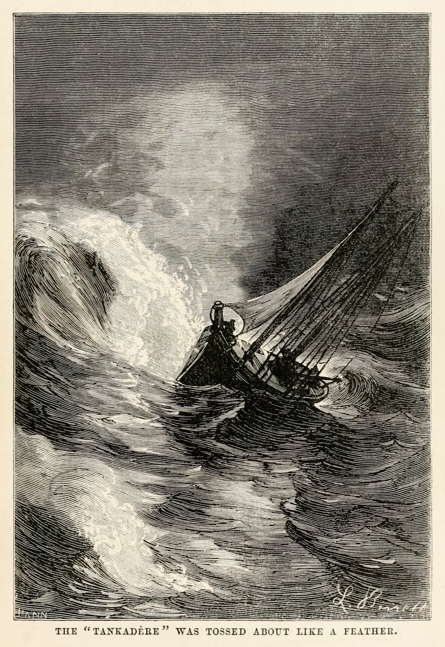 El Tankadere fue sacudido como una pluma, de La vuelta al mundo en ochenta días de Julio Verne (1828-1905) grabado por Adolphe François Pannemaker (1822-1900), 1873 de Hippolyte Leon after Benett