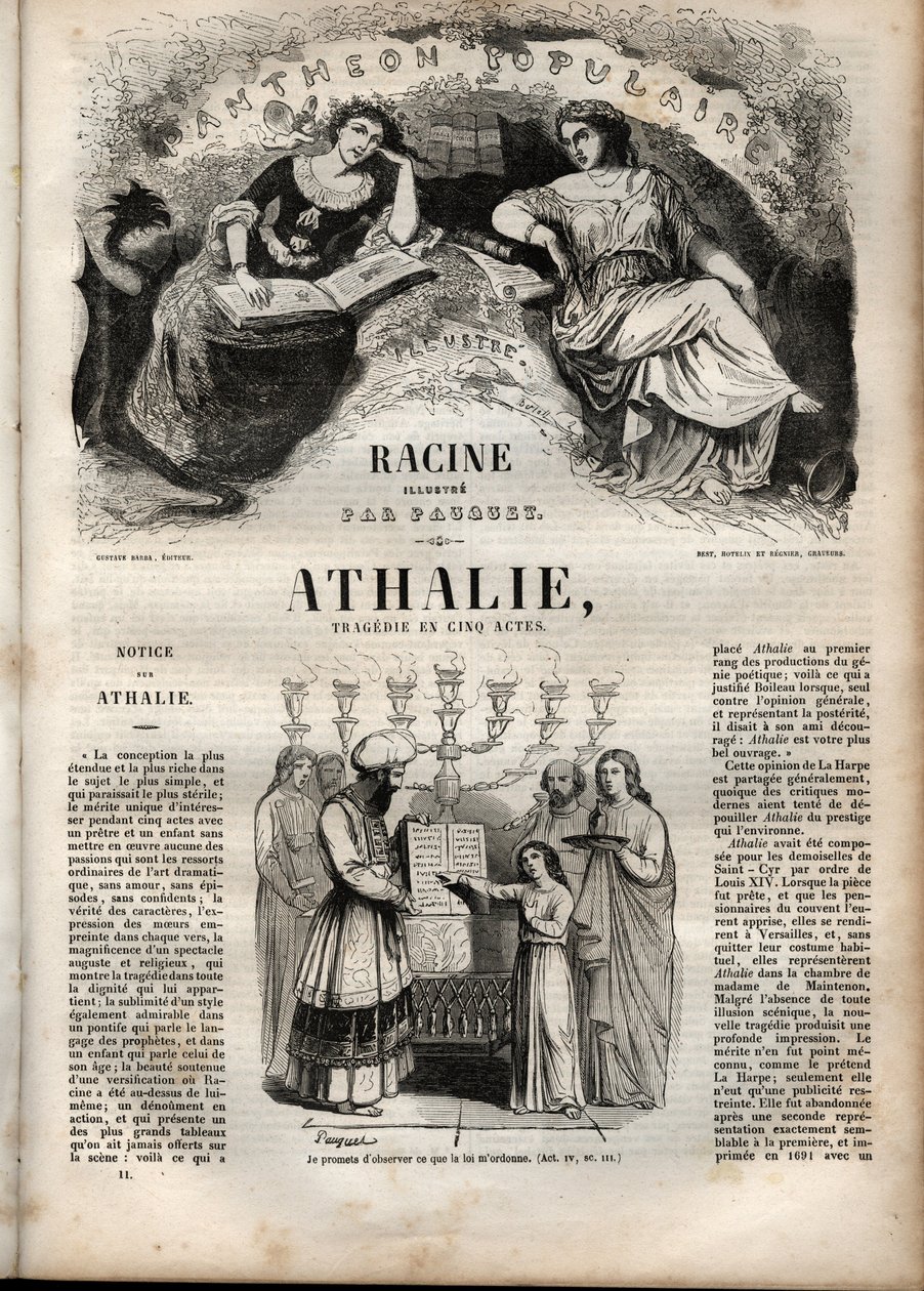 Athalie tragedia de Jean Racine en cinco actos - grabado en "Obras de Jean Racine" ilustrado por Pauquet y con nota de Emile de La Bédollière - 1851 de Hippolyte Louis Pauquet