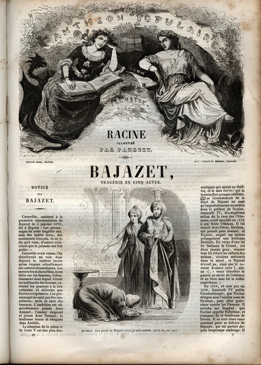 Bajazet tragedia en cinco actos de Jean Racine grabado en "Obras de Jean Racine" ilustrado por Pauquet y con nota de Emile de La Bédollière - 1851 de Hippolyte Louis Pauquet
