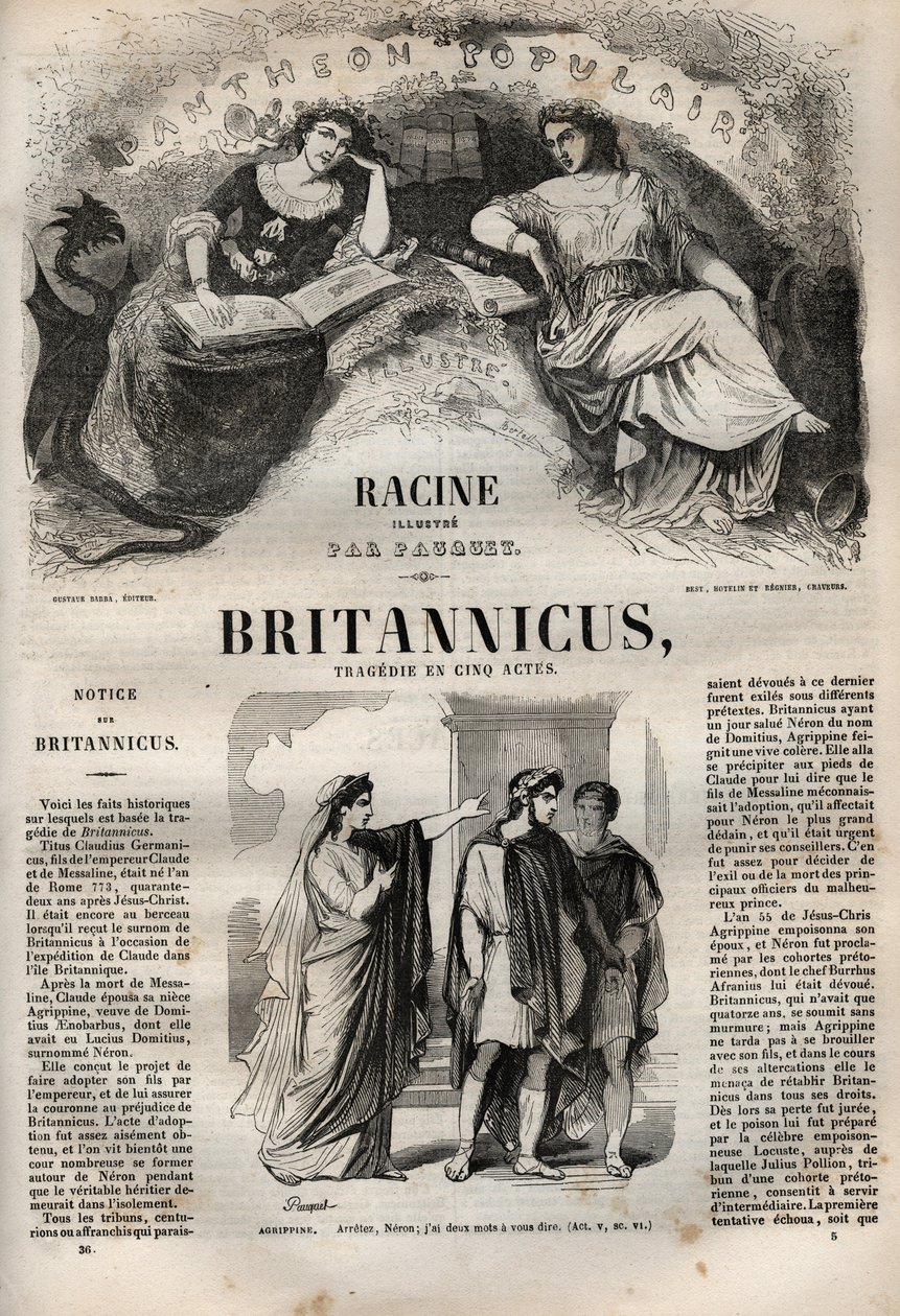 Britannicus tragedia en cinco actos - grabado en "Obras de Jean Racine" ilustrado por Pauquet y con nota de Emile de La Bedolliere - 1851 de Hippolyte Louis Pauquet