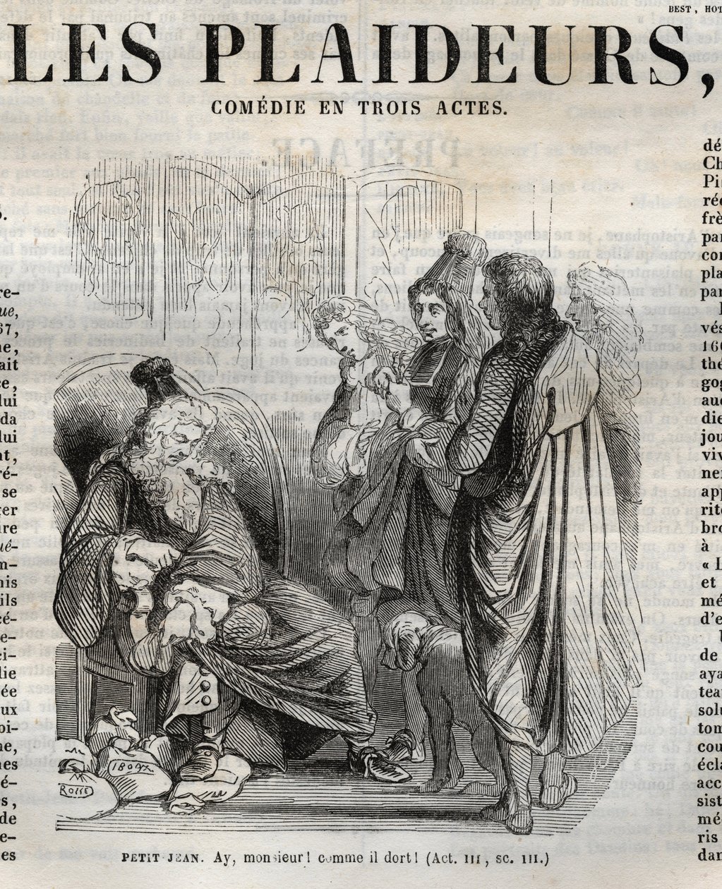 Les Plaideurs (1668) comedia en tres actos - grabado en "Obras de Jean Racine" ilustrado por Pauquet y con nota de Emile de La Bédollière - 1851 de Hippolyte Louis Pauquet