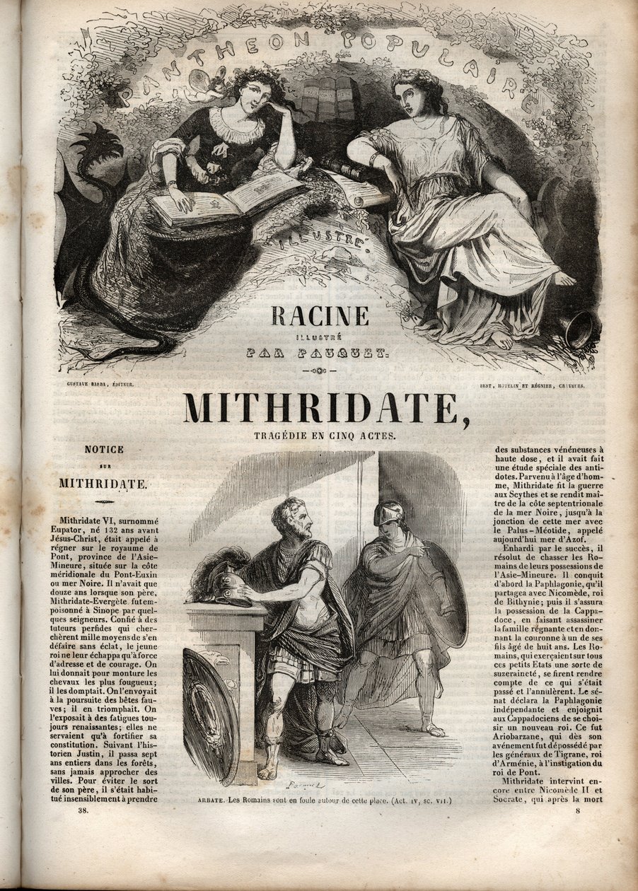 Mithridate tragedia en cinco actos de Jean Racine - grabado en 