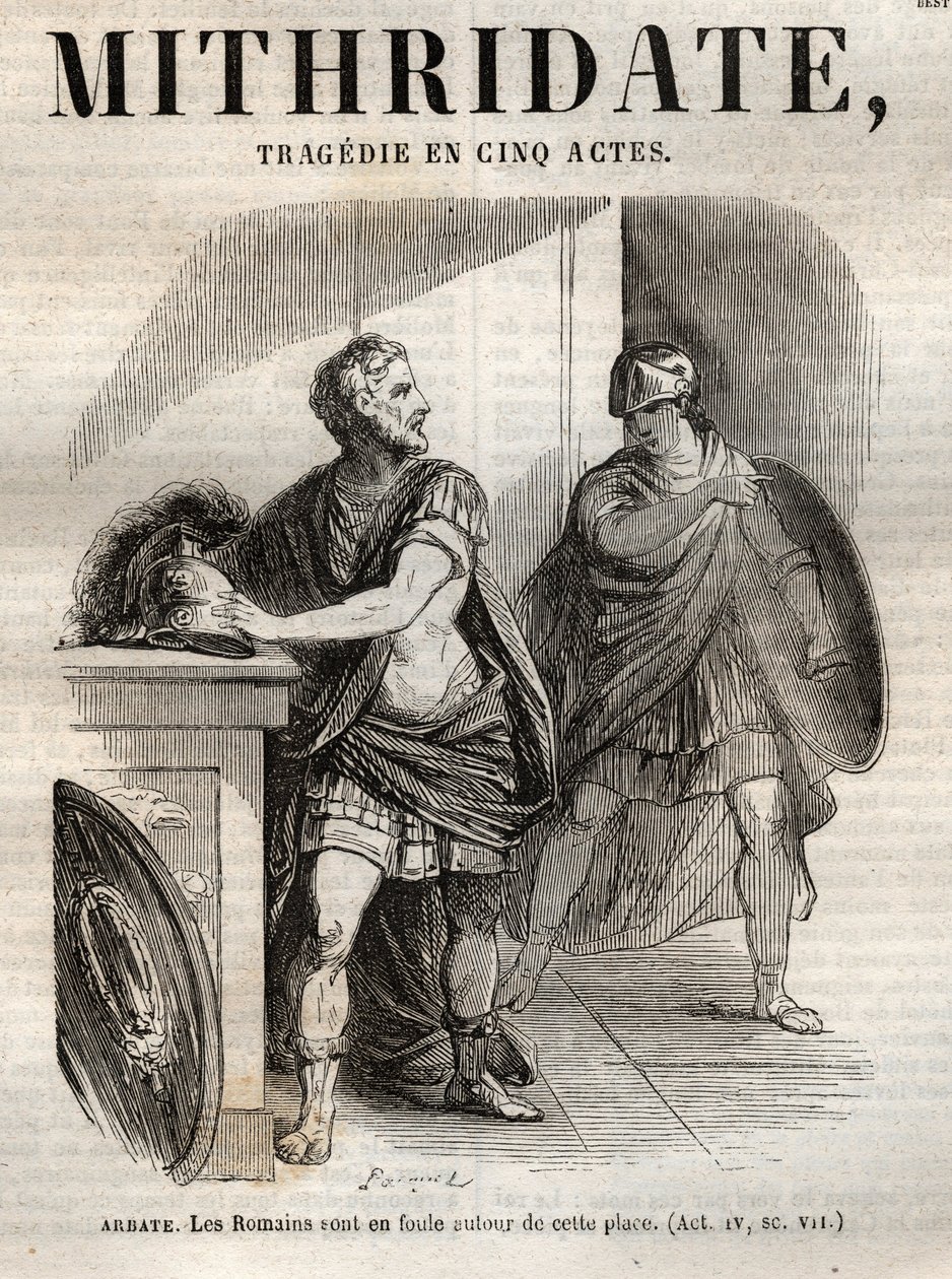 Mithridate tragedia en cinco actos de Jean Racine - grabado en "Obras de Jean Racine" ilustrado por Pauquet y con nota de Emile de La Bedolliere - 1851 de Hippolyte Louis Pauquet