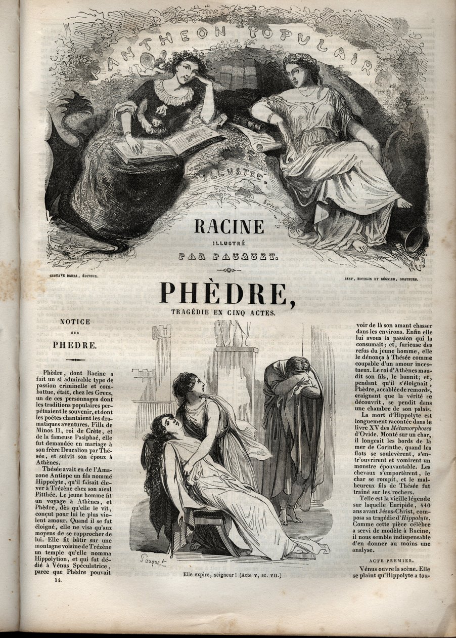 Fedra, de Jean Racine (1639-1699) - grabado en "Obras de Jean Racine" ilustrado por Pauquet y con nota de Emile de La Bédollière - 1851 de Hippolyte Louis Pauquet