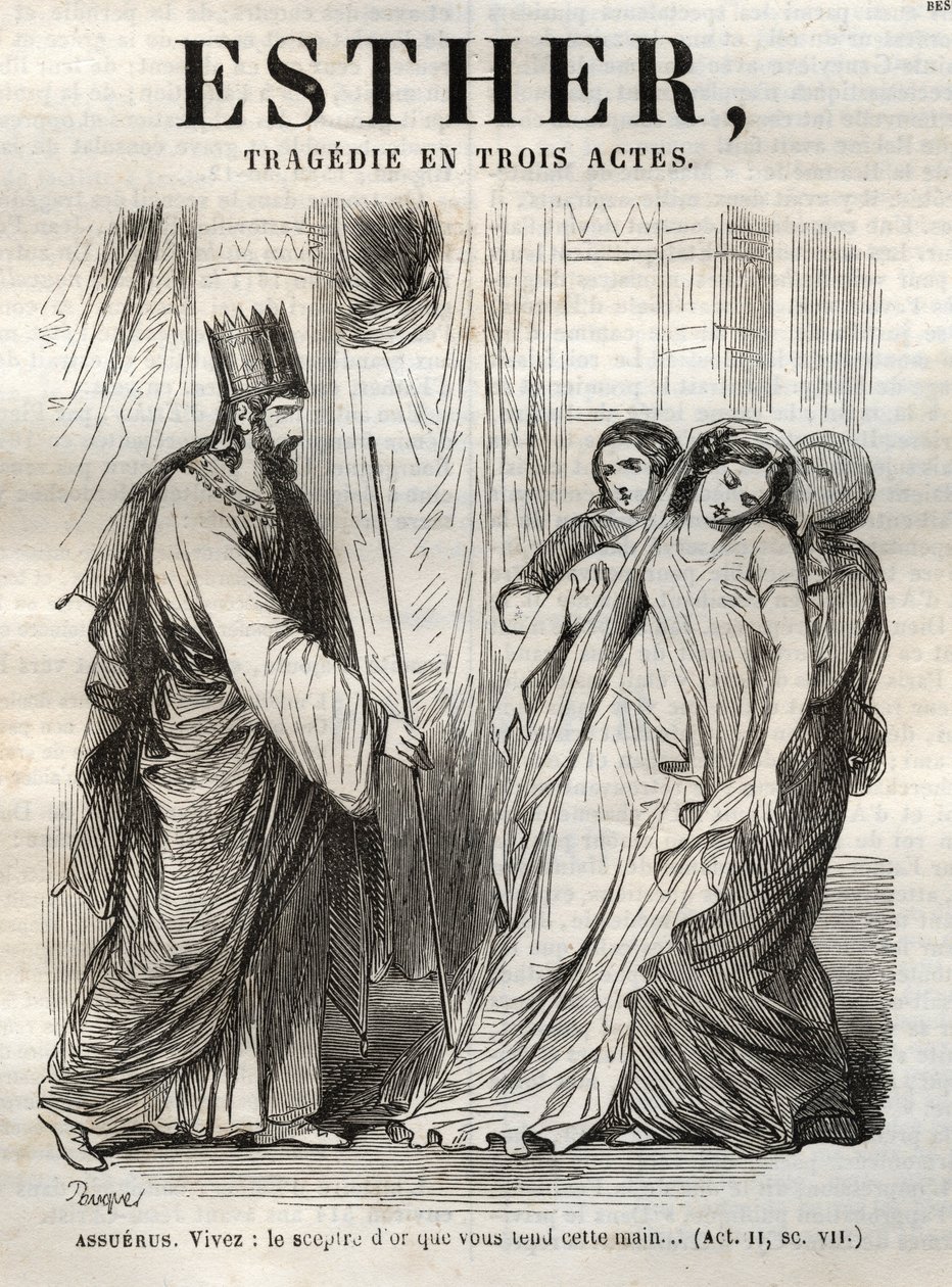 Escena de Esther, tragedia de Jean Racine (1639-1699) - grabado en "Obras de Jean Racine" ilustrado por Pauquet y con nota de Emile de La Bedolliere - 1851 de Hippolyte Louis Pauquet