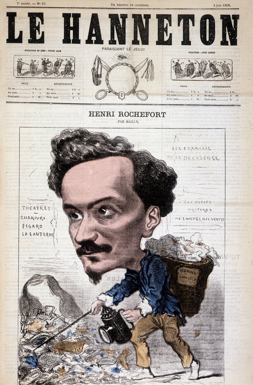 Caricatura de Henri Rochefort (1831-1913), periodista, escritor y político francés. En Le Hanneton, 4 de junio de Hippolyte Mailly